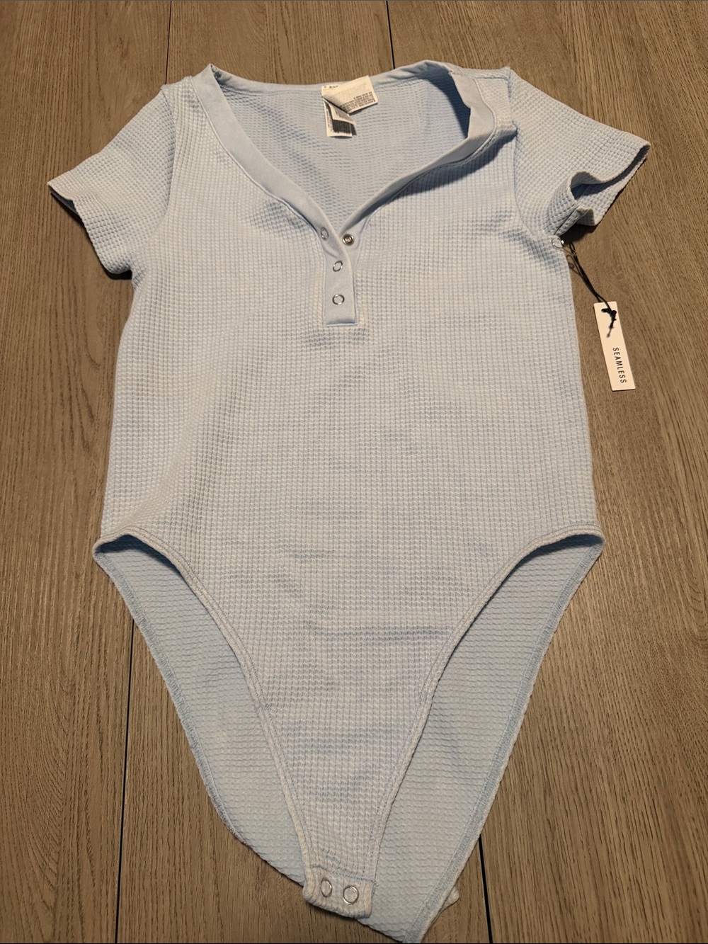 Forever 21 Pale Blue Ribbed Henley Short-Sleeve Bodysuit